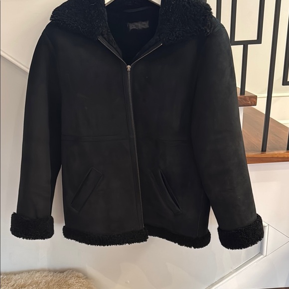 Nili Lotan Black Leather Jacket with Shearling Trim